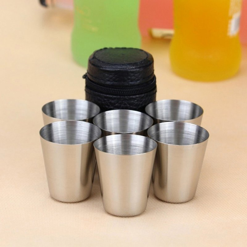 Wine Beer Glass Set - 4/6Pcs ถ้วยสแตนเลส MINI Shot แก้วถ้วยเบียร์โลหะถ้วยไวน์แก้วกาแฟชาแก้วนม Camping
