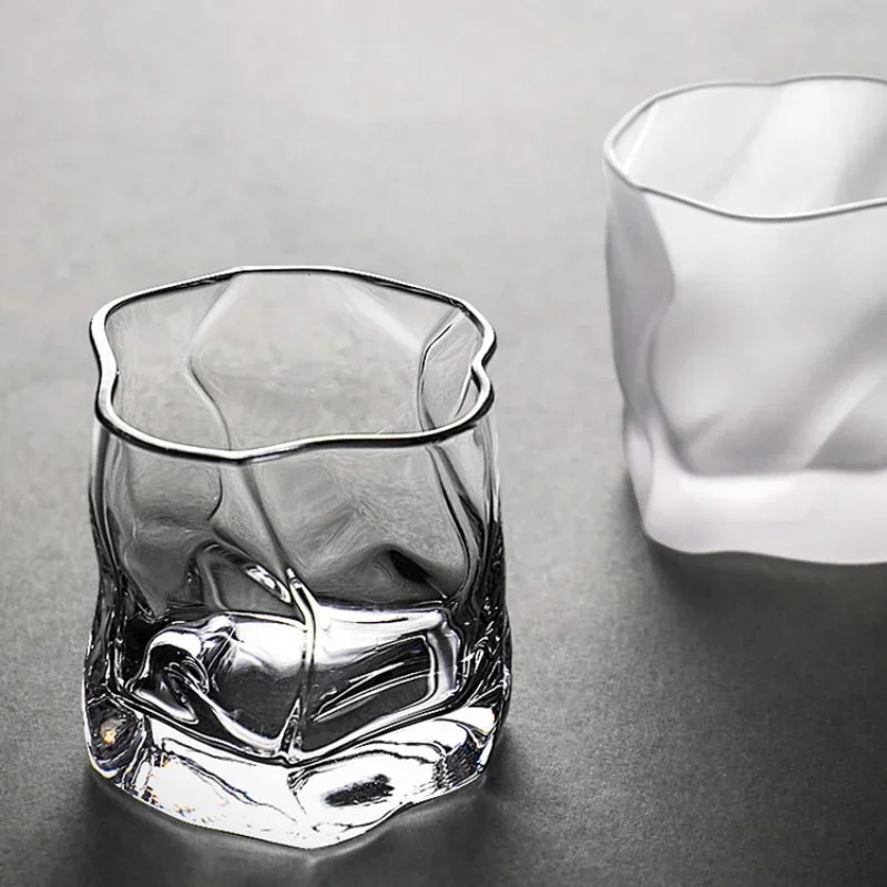 Wine Beer Glass Set - ชุดแก้ววิสกี้คริสตัลรูปทรงไม่สม่ําเสมอที่สร้างสรรค์พร้อมกระดาษพับลวดลายน้ําแข็ง - เครื่องดื่มไวน์เบียร์