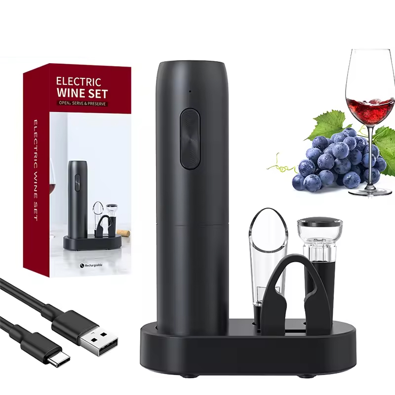 Bottle Stopper Set - 4-in-1 ไฟฟ้าขวดที่เปิดไวน์ชุดชาร์จไฟฟ้าอัตโนมัติ Corkscrew ที่เปิดไวน์ชุดไวน์ Stopper,ไวน์ Pourer