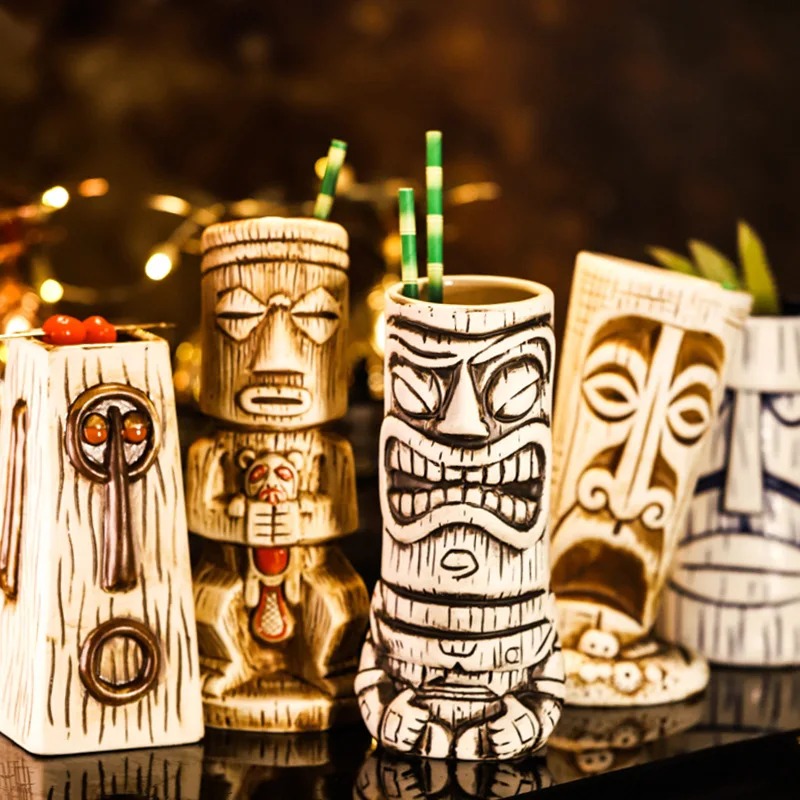 Wine Beer Cocktail - แก้วเซรามิกดีไซน์สร้างสรรค์ ลายหน้าทอเท็ม สำหรับบาร์ ทีกิ แก้วไวน์ ค็อกเทล