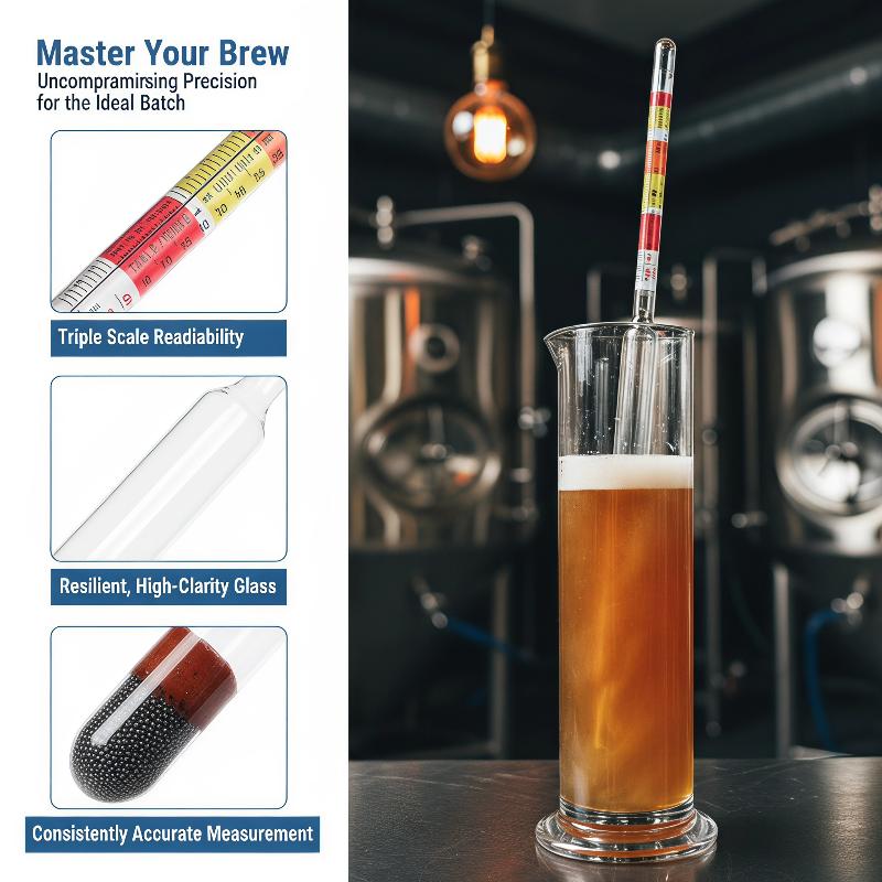 Wine Beer Cider - ไฮโดรมิเตอร์ 3 สเกล 1 ชิ้น สำหรับทดสอบแอลกอฮอล์ในไวน์